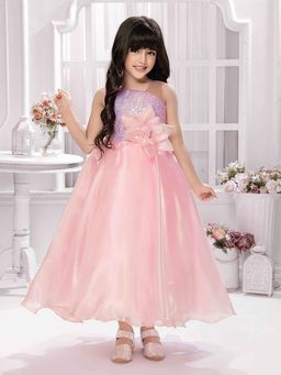 Tiny Kingdom - Satin Sleeveless Sequin Flower Pattern Party Gown - Pink