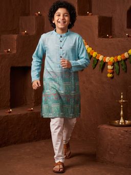 AJ Dezines - Blue Printed Straight Mid Waist Kurta & Pyjama