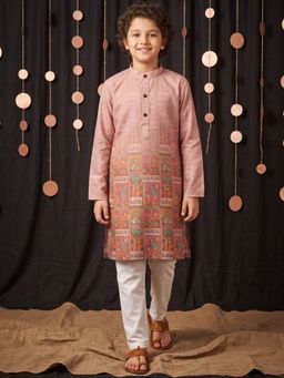 AJ Dezines - Pink Printed Straight Mid Waist Kurta & Pyjama