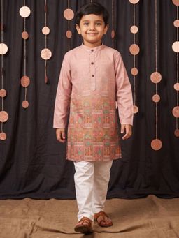 AJ Dezines - Pink Printed Straight Mid Waist Kurta & Pyjama