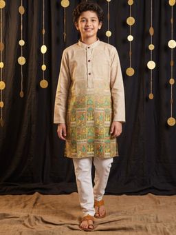 AJ Dezines - Yellow Printed Straight Mid Waist Kurta & Pyjama