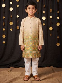 AJ Dezines - Yellow Printed Straight Mid Waist Kurta & Pyjama