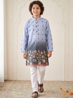 AJ Dezines - Blue Floral Straight Mid Waist Kurta & Pyjama
