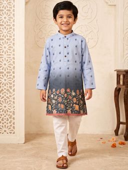 AJ Dezines - Blue Floral Straight Mid Waist Kurta & Pyjama