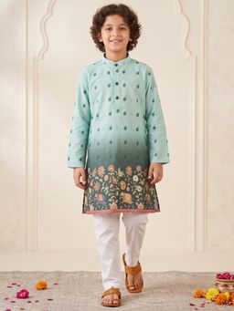 AJ Dezines - Green Floral Straight Mid Waist Kurta & Pyjama