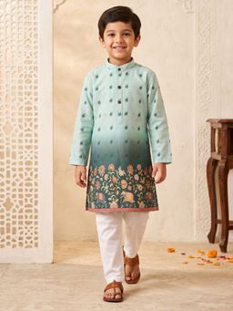 AJ Dezines - Green Floral Straight Mid Waist Kurta & Pyjama