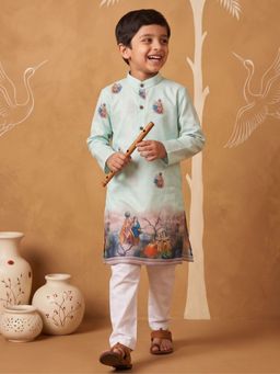AJ Dezines - Green Printed Straight Mid Waist Kurta & Pyjama