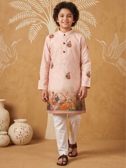 AJ Dezines - Peach Printed Straight Mid Waist Kurta & Pyjama