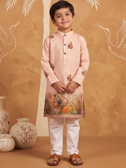 AJ Dezines - Peach Printed Straight Mid Waist Kurta & Pyjama