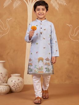 AJ Dezines - Blue Printed Straight Mid Waist Kurta & Pyjama