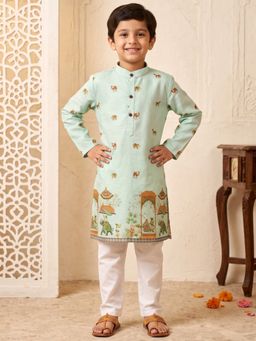 AJ Dezines - Green Printed Straight Mid Waist Kurta & Pyjama