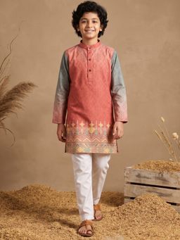 AJ Dezines - Red Printed Straight Mid Waist Kurta & Pyjama