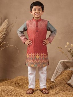 AJ Dezines - Red Printed Straight Mid Waist Kurta & Pyjama