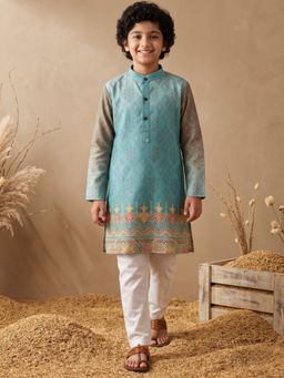 AJ Dezines - Blue Printed Straight Mid Waist Kurta & Pyjama