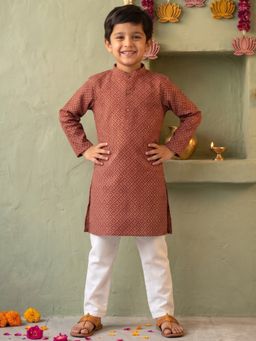 AJ Dezines - Red Floral Straight Mid Waist Kurta & Pyjama