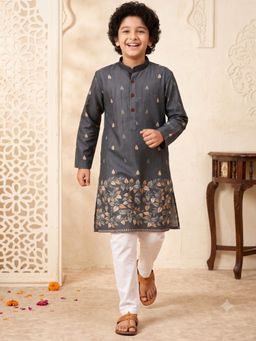 AJ Dezines - Grey Printed Straight Mid Waist Kurta & Pyjama