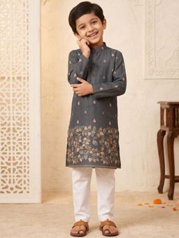 AJ Dezines - Grey Printed Straight Mid Waist Kurta & Pyjama