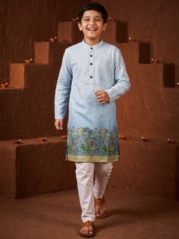 AJ Dezines - Blue Printed Straight Mid Waist Kurta & Pyjama