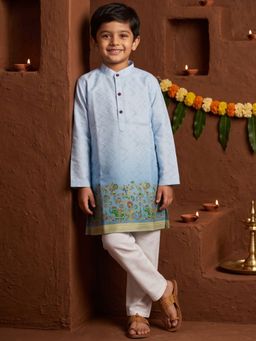 AJ Dezines - Blue Printed Straight Mid Waist Kurta & Pyjama