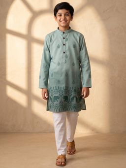 AJ Dezines - Blue Floral Straight Mid Waist Kurta & Pyjama