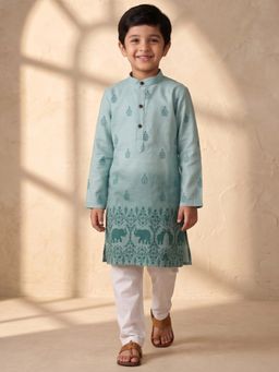 AJ Dezines - Blue Floral Straight Mid Waist Kurta & Pyjama