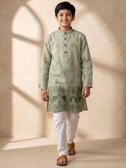 AJ Dezines - Green Floral Straight Mid Waist Kurta & Pyjama
