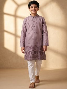 AJ Dezines - Mauve Floral Straight Mid Waist Kurta & Pyjama