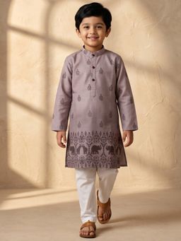 AJ Dezines - Mauve Floral Straight Mid Waist Kurta & Pyjama