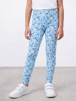 R&B - Blue Floral Skinny Mid Waist Leggings