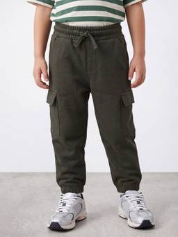 R&B - Olive Solid/Plain Tapered Mid Waist Joggers