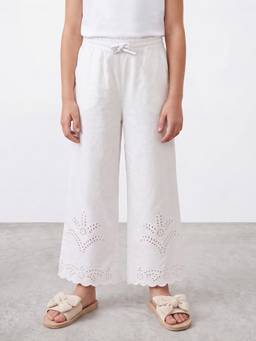 R&B - White Solid/Plain Straight Mid Waist Trousers