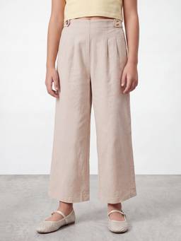 R&B - Beige Solid/Plain Straight Mid Waist Trousers