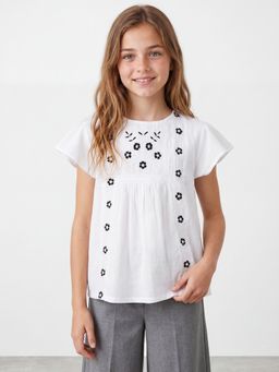 R&B - White Embroidered Half Sleeves Top