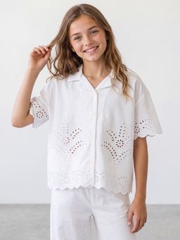 R&B - White Self Design Shirt
