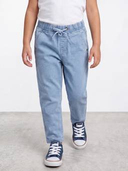 R&B - Blue Solid/Plain Straight Mid Waist Jeans