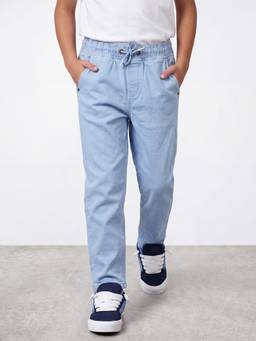 R&B - Blue Solid/Plain Straight Mid Waist Jeans