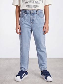 R&B - Blue Solid/Plain Straight Mid Waist Jeans
