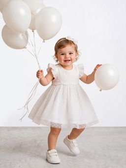 R&B - White Embroidered Half Sleeves Dress