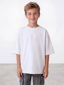 R&B - Off White Solid/Plain Half Sleeves T-Shirt