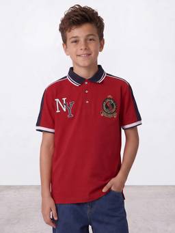 R&B - Red Embroidered Polo Half Sleeves T-Shirt
