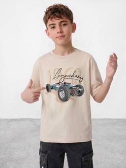 R&B - Beige Graphic Half Sleeves T-Shirt