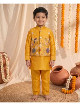 Autumnlane - Yellow Embellished/Sequined Straight Mid Waist Kurta Pant With Jacket