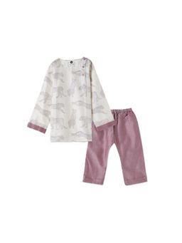 DULAAR - White Printed Straight Mid Waist Kurta & Pyjama