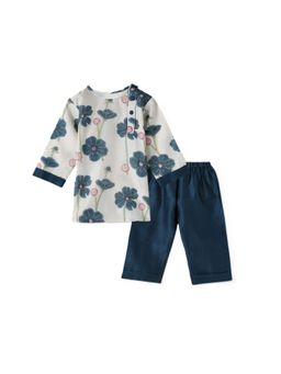 DULAAR - Teal Floral Straight Mid Waist Kurta & Pyjama
