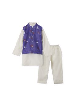DULAAR - Blue Printed Straight Mid Waist Kurta Pyjama With Jacket