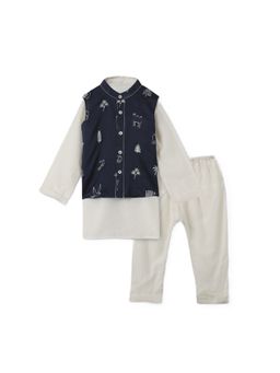 DULAAR - White Printed Straight Mid Waist Kurta Pyjama With Jacket
