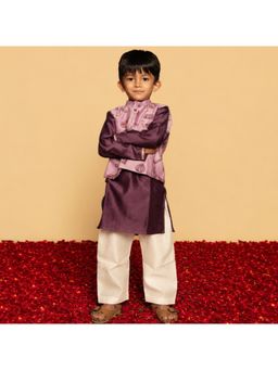DULAAR - Purple Printed Straight Mid Waist Kurta Pyjama With Jacket