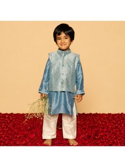 DULAAR - Blue Printed Straight Mid Waist Kurta Pyjama With Jacket