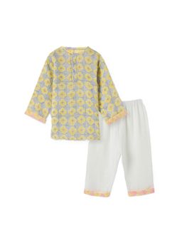 DULAAR - Grey Floral Straight Mid Waist Kurta & Pyjama