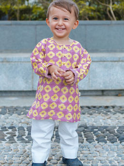 DULAAR - Purple Floral Straight Mid Waist Kurta & Pyjama